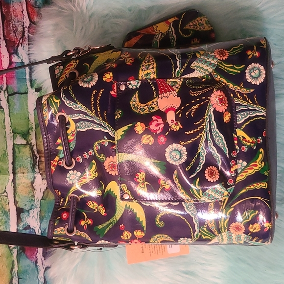 Patricia Nash birds of paradise Sabina Leather Drawstring purse - Picture 2 of 11